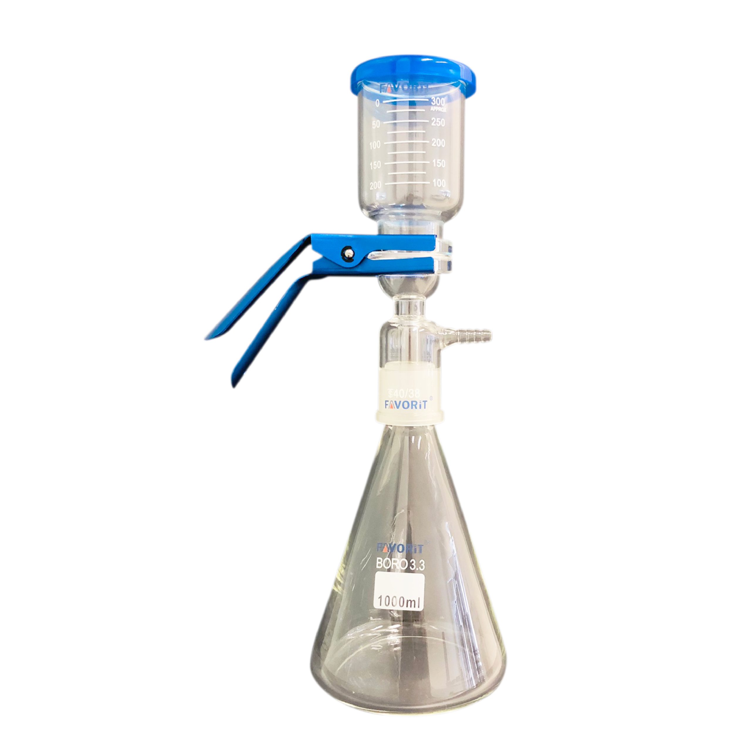 A laboratory glassware setup with interconnected tubes and valves used for chemical processes, representing proper maintenance and cleaning standards in a lab enviro